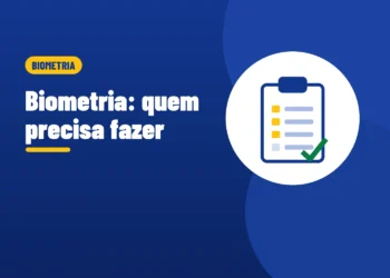 Ilustração de uma ficha de cadastro, ao lado do título Biometria quem precisa fazer