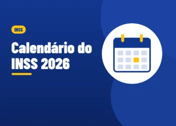 Ilustração de um calendário com um dia marcado, ao lado do título Calendário do INSS 2026