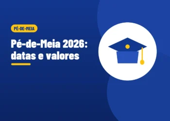 Ilustração de um chapéu de formatura, ao lado do título Pé-de-Meia 2026 datas e valores