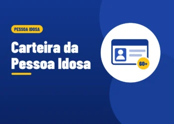 Ilustração de uma carteirinha com foto e um selo amarelo escrito 60 mais, ao lado do título Carteira da Pessoa Idosa