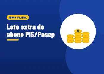 Ilustração de moedas empilhadas, ao lado do título Lote extra do abono PIS/Pasep
