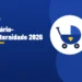 Ilustração de um carrinho de bebê com um coração amarelo, ao lado do título Salário-maternidade 2026