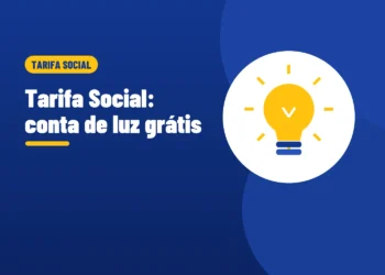 Ilustração de uma lâmpada acesa, ao lado do título Tarifa Social conta de luz grátis