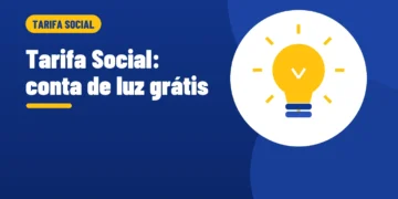 Ilustração de uma lâmpada acesa, ao lado do título Tarifa Social conta de luz grátis